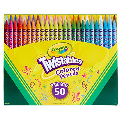 Crayola Twistables Colored Pencil Set (50ct), No Sharpen Colored Pencils For Kids, Coloring Book Pencils, Stocking Stuffers for Kids, Holiday Gift, 4+