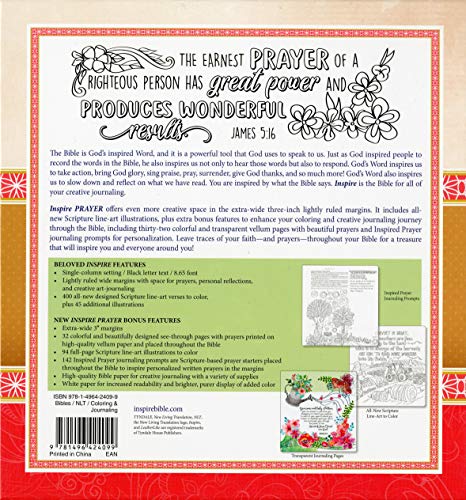 Inspire PRAYER Bible NLT (LeatherLike, Joyful Colors with Gold Foil Accents): The Bible for Coloring & Creative Journaling