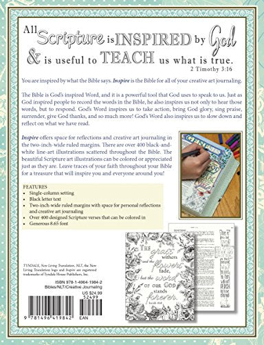 Tyndale NLT Inspire Bible (Hardcover, Aquamarine): Journaling Bible with Over 400 Illustrations to Color, Coloring Bible with Creative Journal Space - Religious Gift that Inspires Connection with God