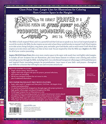 Inspire PRAYER Bible Giant Print NLT (LeatherLike, Purple): The Bible for Coloring & Creative Journaling