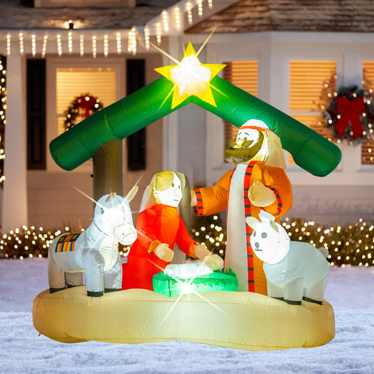Hourleey Christmas Decorations Outdoor, Inflatables Nativity Scene Sets 5.5 FT Length and 5.5 FT Height, Lighted Blow Up Decor for Indoor Home Yard Clearance