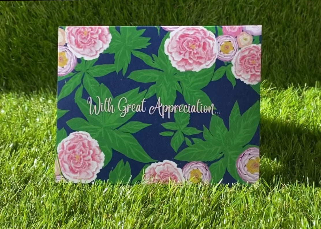 With Great Appreciation... CTracyLouie Thank You Cards + Envelope, Set of 8, Original Artwork, Blank Interior