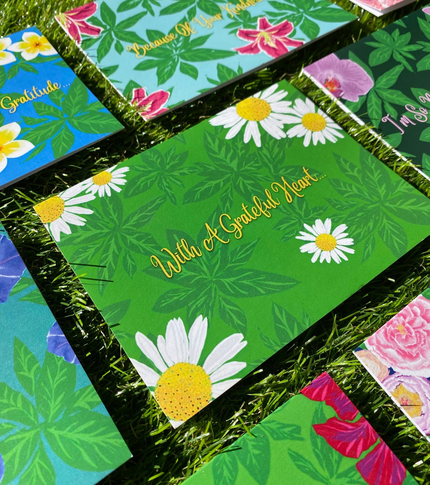 With A Grateful Heart... CTracyLouie Thank You Cards + Envelope, Set of 8, Original Artwork, Blank Interior