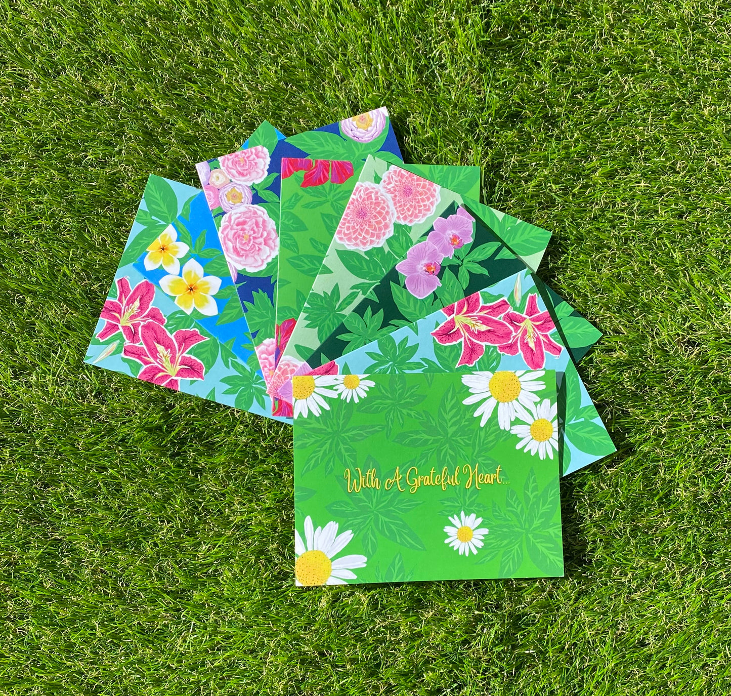 With A Grateful Heart... CTracyLouie Thank You Cards + Envelope, Set of 8, Original Artwork, Blank Interior