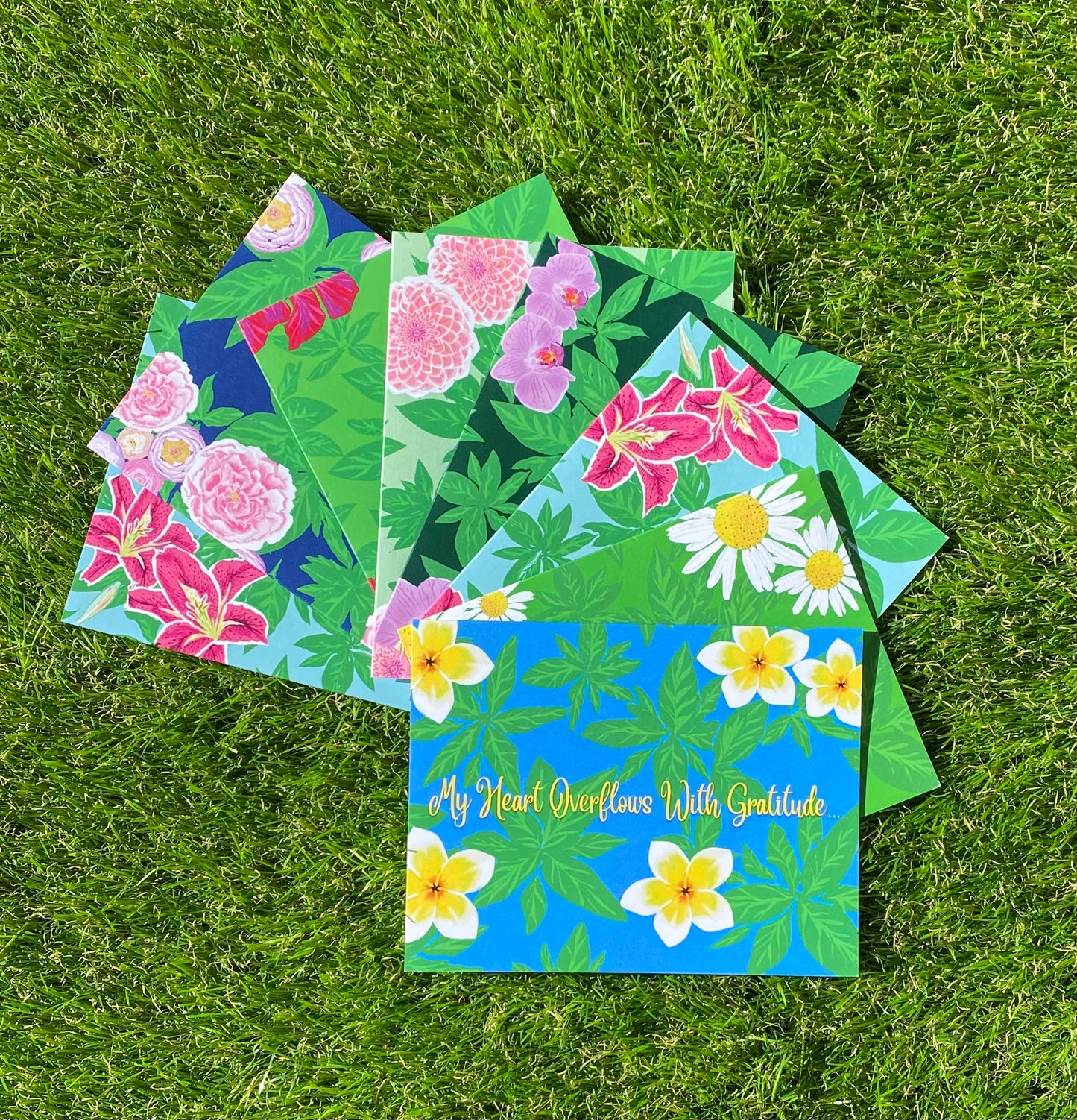 My Heart Overflows With Gratitude... CTracyLouie Thank You Cards + Envelope, Set of 8, Original Artwork, Blank Interior
