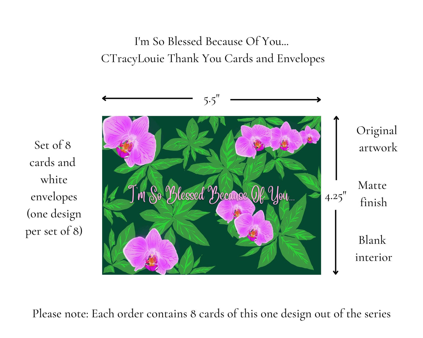 I'm So Blessed Because Of You... CTracyLouie Thank You Cards + Envelope, Set of 8, Original Artwork, Blank Interior