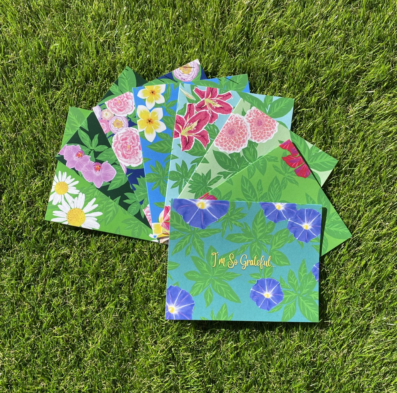 I'm So Grateful... CTracyLouie Thank You Cards + Envelope, Set of 8, Original Artwork, Blank Interior